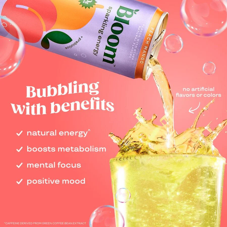 Bloom sparkling energy peach mango 250 ml - Image 3