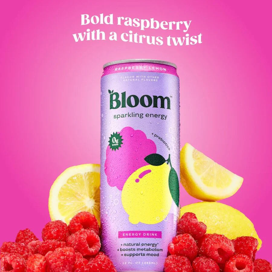 Bloom sparkling energy raspberry lemon 250 ml - Image 2