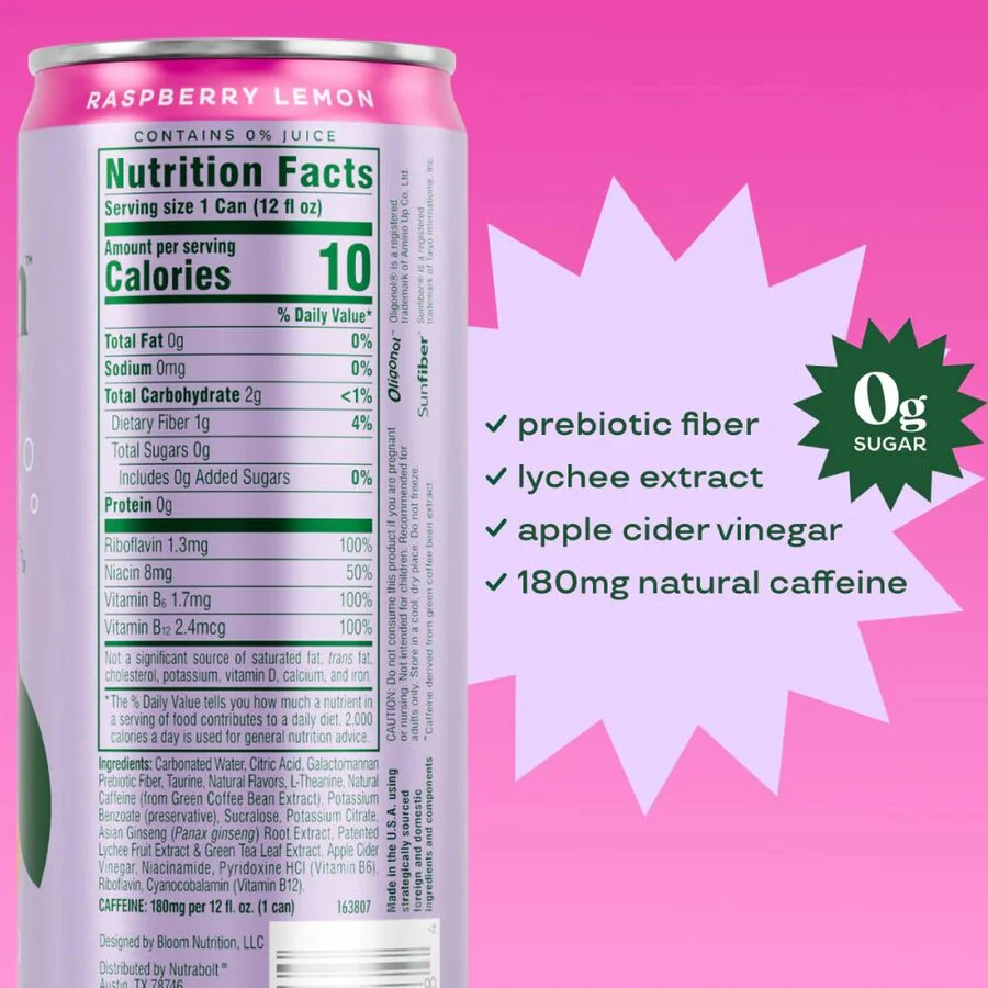 Bloom sparkling energy raspberry lemon 250 ml - Image 3