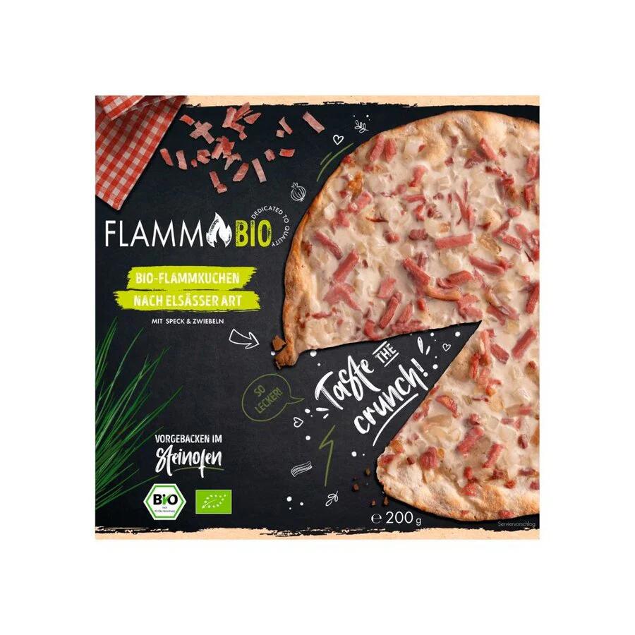 Flammbio pizza med bacon & løk 200 g