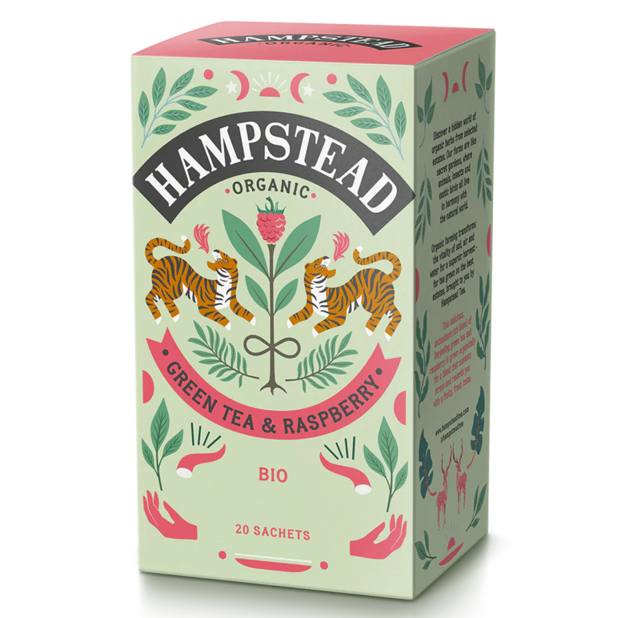 Hampstead Tea økologisk grønn te med bringebær 20 poser