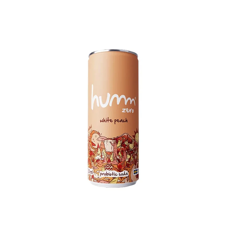 Humm zero white peach probiotic soda 330 ml