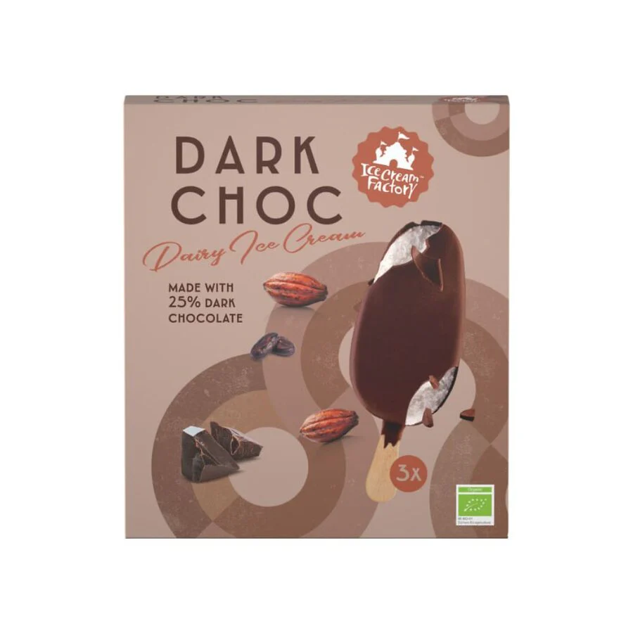 Ice Cream Factory dark choc økologisk ispinne 3x100ml