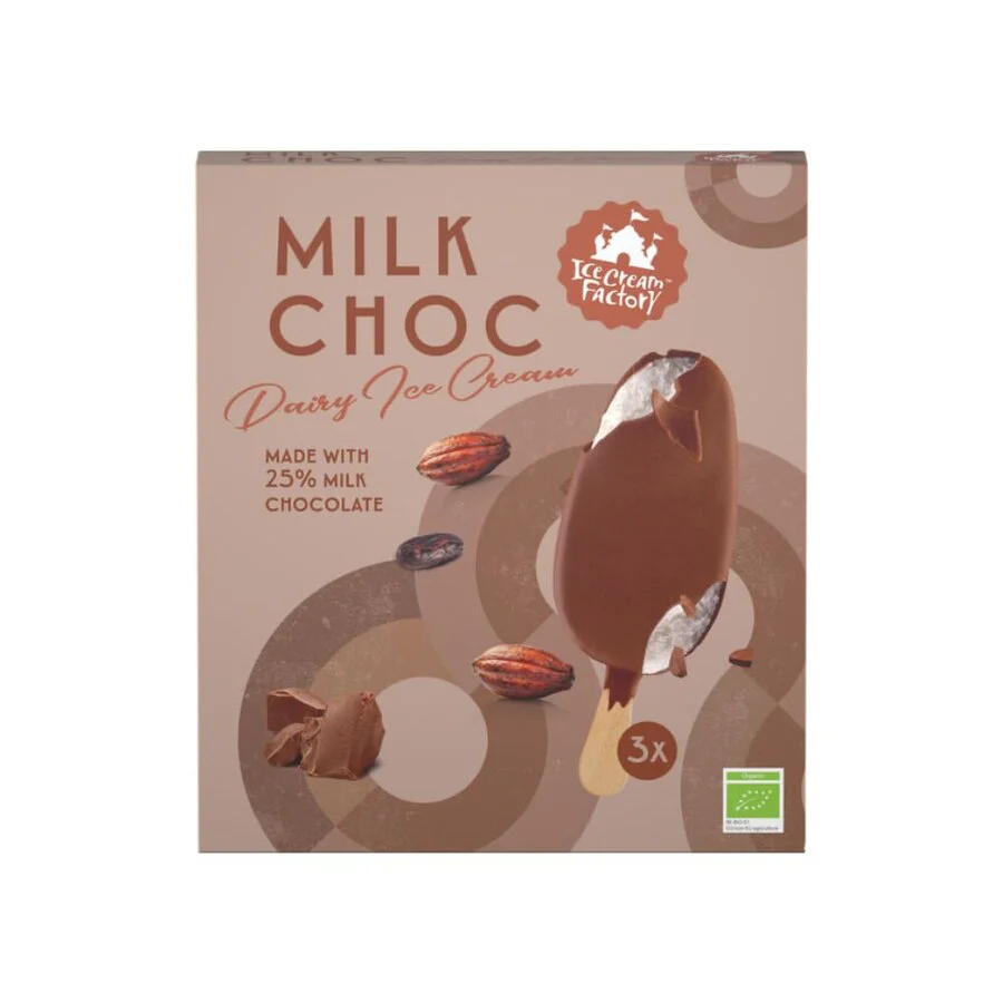 Ice Cream Factory milk choc økologisk ispinne 3x100ml
