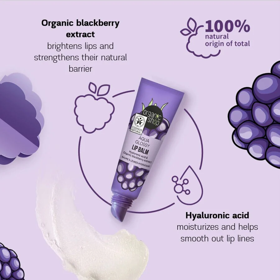 Organic Shop aqua glossy lip balm blackberry 10 ml - Image 3