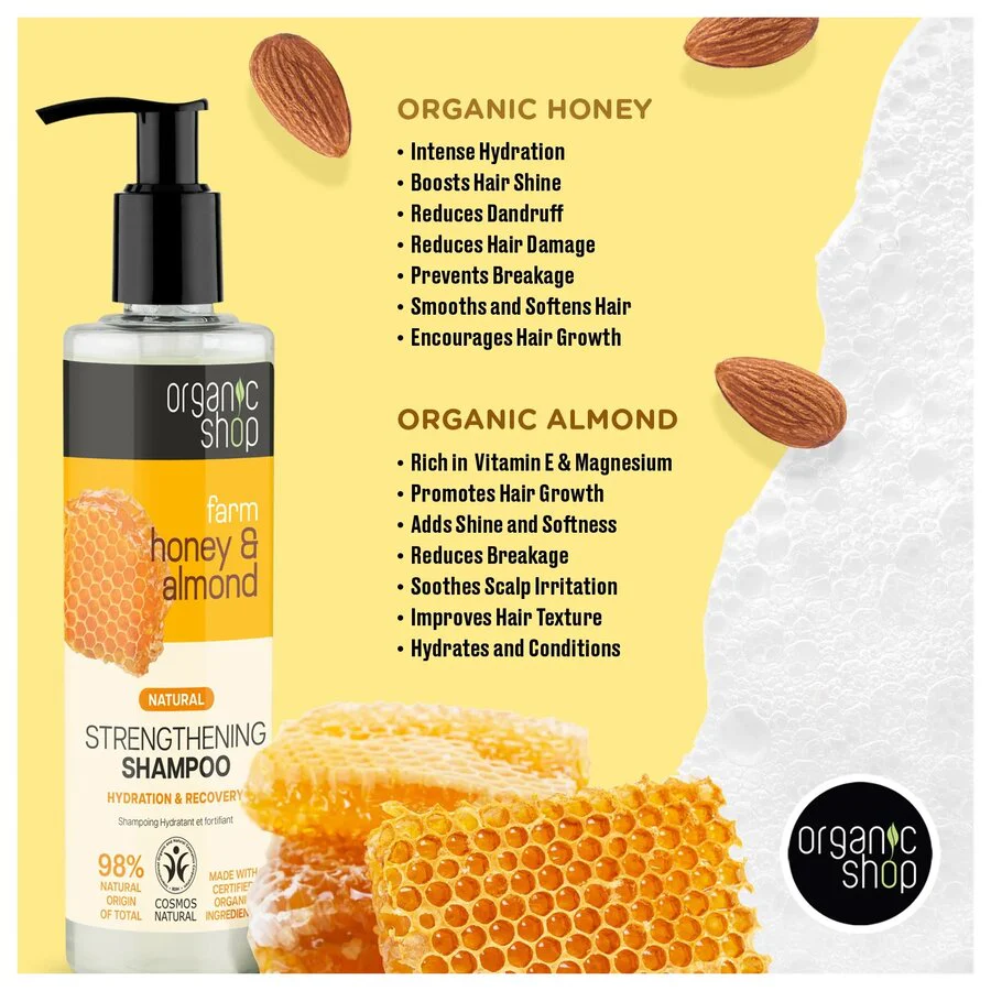 Organic Shop strengthening shampoo honey & almond 280 ml - Image 2