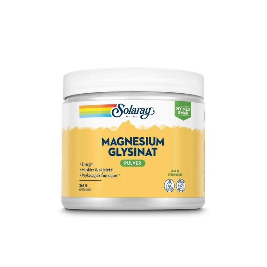 Solaray magnesium glysinat pulver sitron & lime 267 g