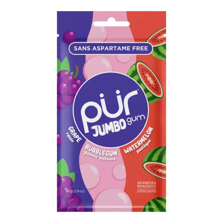The Pur jumbo gum grape bubblegum watermelom 20 stk